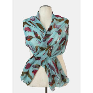 Rikka Bird Print Blue Boho Scarf Shawl Wrap 20"x74" NWT